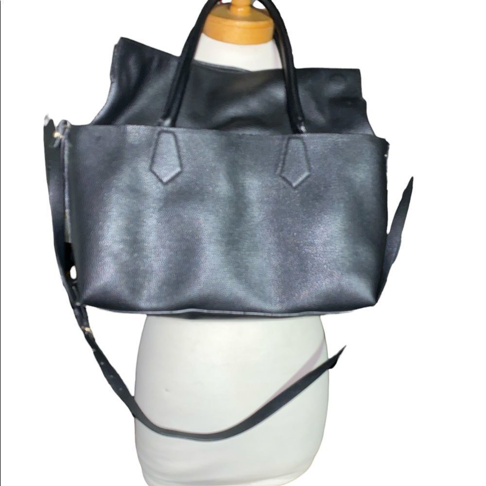 ZARA Black Pebbled Leather Shoulder Bag Purse Crossbody MEDIUM